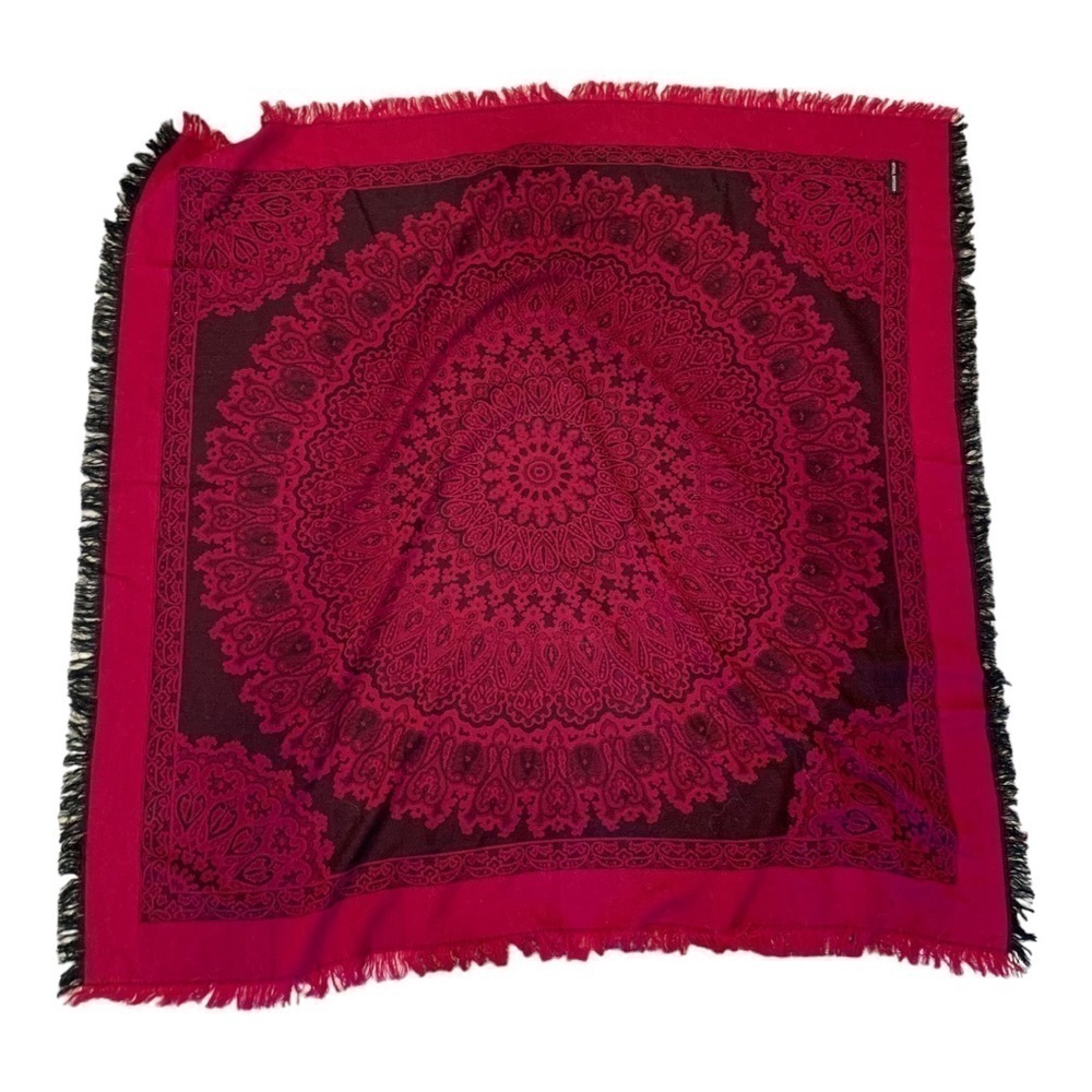 Morgan Taylor Square Paisley Scarf Hot Pink and Black with Fringe